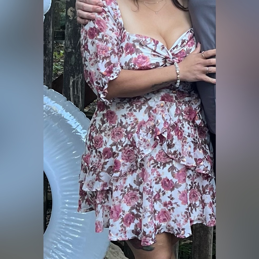 Beautiful white, pink  gold and brown cocktail dress